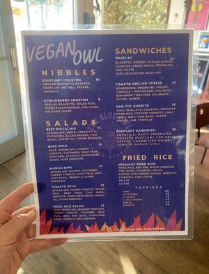 Menu changes sometimes  at The Blue Owl in Santa Barbara