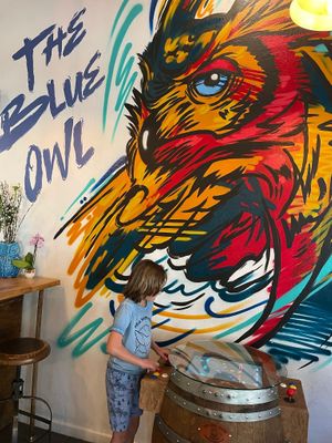 Fun and funky artwork and ambiance  at The Blue Owl in Santa Barbara