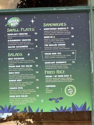 Vegan menu  at The Blue Owl in Santa Barbara