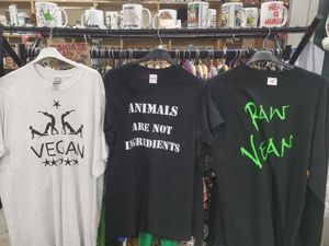 Animal rights merch at V'co in Hull