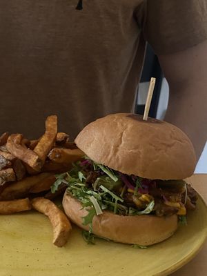 Burger w/oyster mushrooms   at Chutnej in Prague