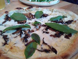 Funghi pizza at Chutnej in Prague