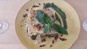 Spinach lasagne at Chutnej in Prague