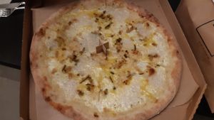 Four cheese pizza (Absolutely amazing) at Chutnej in Prague