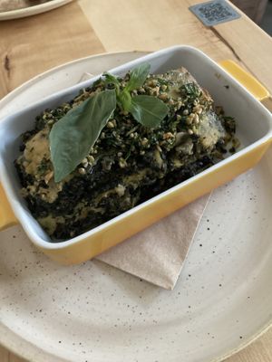 Lentil, pesto, kale lasagne   at Chutnej in Prague