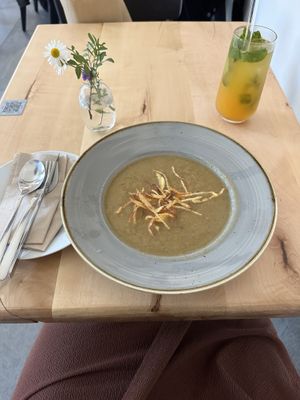 Potato leek soup, soup of the dat  at Chutnej in Prague