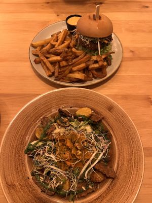 Falafel burger and a saladd  at Chutnej in Prague