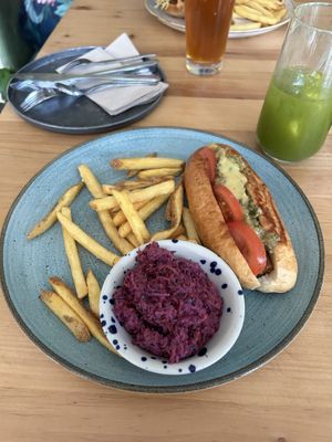 hot dog with coleslaw, fries  at Chutnej in Prague