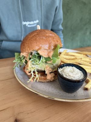 seitan burger with friess  at Chutnej in Prague