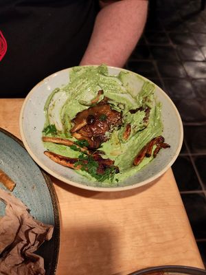 Fried mushrooms with herb cream at Chutnej in Prague