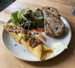 Brunch omelette with seasonal saladd  at Chutnej in Prague