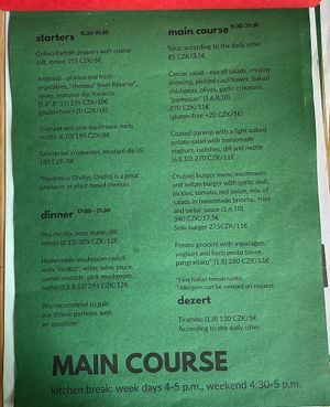 Menu  at Chutnej in Prague