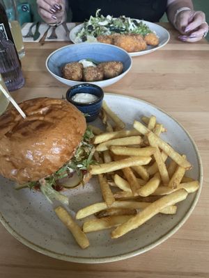 vegan burger (bottom), sauerkraut croquettes (middle), cauliflower steak (top)  at Chutnej in Prague