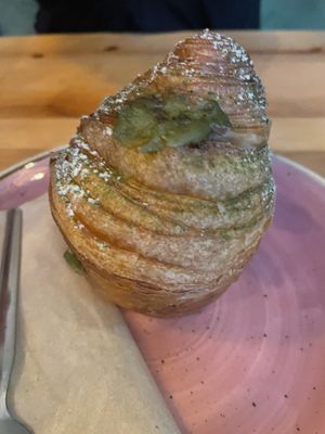 kruffin with blueberry/matcha fillingg  at Chutnej in Prague