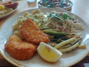 Didn't believe a celery steak could actually taste really well. Also, mashed potatoes with butter beans were awesome. at Chutnej in Prague