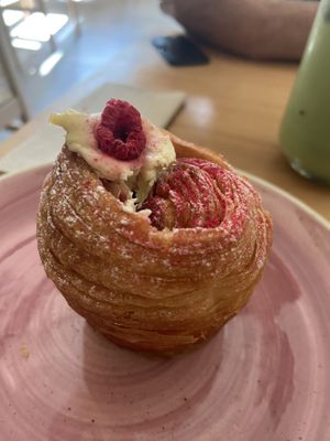 Raspberry and cream cruffin  at Chutnej in Prague