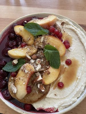 Pancakes with cashew cream and blueberries   at Chutnej in Prague