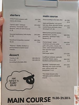 Menu at Chutnej in Prague