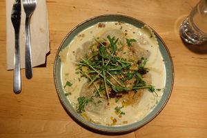 Main course: Fresh pasta stuffed with forest mushrooms at Chutnej in Prague