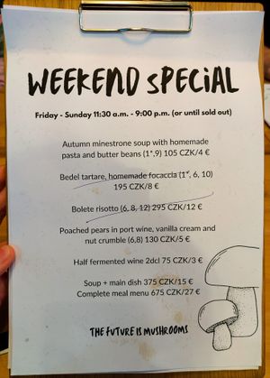 Menu page at Chutnej at Chutnej in Prague