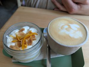 Orange cake and Cappuccino at Chutnej in Prague