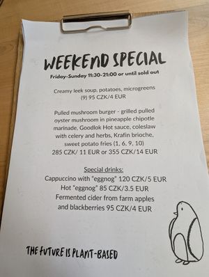 Menu at Chutnej in Prague