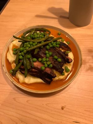 mushroom stake with mashed potatoes   at Chutnej in Prague