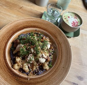 Slovak Gnocchi with raspberry matcha latte   at Chutnej in Prague