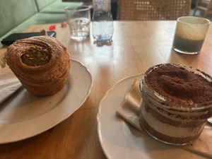 Pistachio croissant and tiramisuu  at Chutnej in Prague