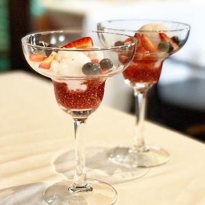 Coconut ice cream with chia seeds and berries. Love this at Rang Mahal - Fine Dining Indian Restaurant in Central Singapore