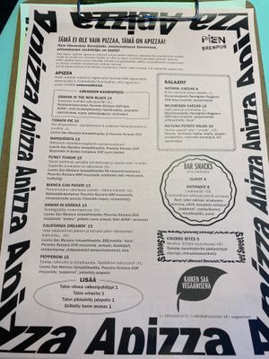 Menu at Pien Brewpub in Helsinki