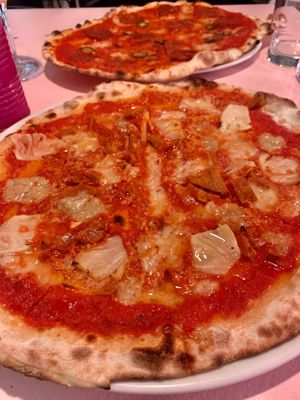 Vegan hawaii & pepperoni. at Pien Brewpub in Helsinki