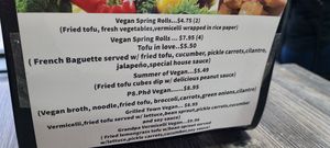 Vegan menu on their tissue dispenser at Mrs 7 Pho in Wildomar