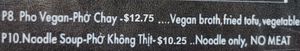Menu: vegan phos at Mrs 7 Pho in Wildomar