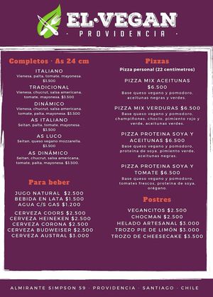 Menu accurate as of 12 April 2022. at El Vegan in Santiago