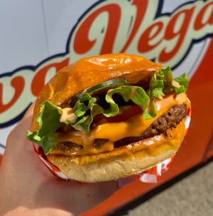 Single burger on a FRESH baked brioche bun at Viva Vegan - Food Truck in San Francisco