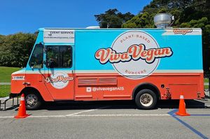 Look for the blue and orange truck at Viva Vegan - Food Truck in San Francisco