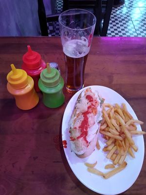 Chilean style, kraut, pickles, vegan mayo at Fuente Rica Rica in Santiago