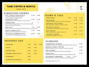 Current Waffle Menu at TIABI Coffee & Waffle Bar in Las Vegas