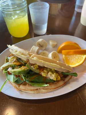Spicy Vegan Waffle Sandwich: really tasty and a reasonable portion (enough to satisfy me and not make me too full).  at TIABI Coffee & Waffle Bar in Las Vegas