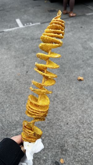 Tatoestix - the crunchy bits were really tasty but some parts were undercooked  at Salamanca Market in Hobart