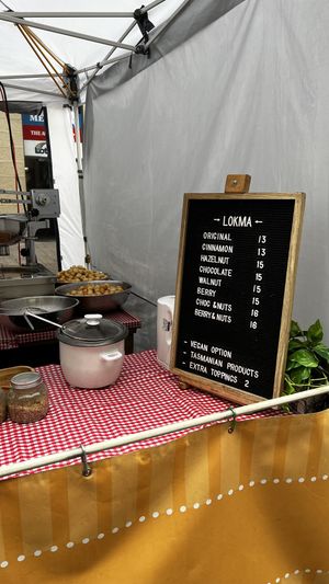Lokma - fried dough balls with sweet toppings, vegan option available  at Salamanca Market in Hobart