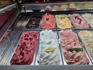 The 6 flavours on left were said to be vegan (sorbet) at Het Droomijsje in Breskens