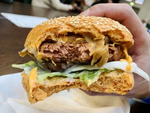 The famous Joy Burger at the Vegan Xmas market #Veganuary at Reed in Luxembourg City