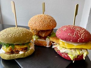 Our 3 burgers: like beef, like chicken and truffle  at Reed in Luxembourg City