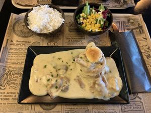 Bouchée à la reine with rice and salad  at Reed in Luxembourg City
