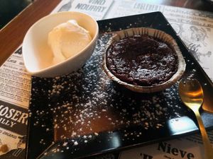 Vanilla ice cream and chocolate filled muffin at Reed in Luxembourg City