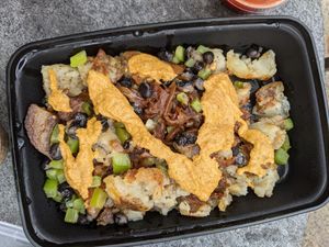 Vegan Hash with green pepper, black beans and caramelized onions  at Short Stack Eatery in Madison