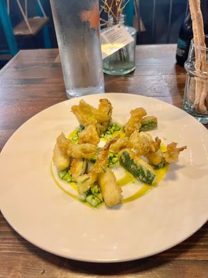 Fried zucchini flowers  at 98rto Osteria Contemporane in Bari