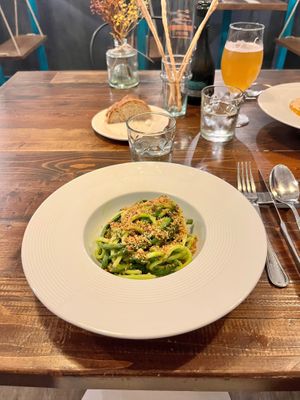 Spaghetti with green beans and hazelnut parmesan  at 98rto Osteria Contemporane in Bari